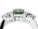 White gold Three-Stone Fancy Green Radiant  Brilliant Cut Solitaire Ring with Prong Setting on a Classic Band 4