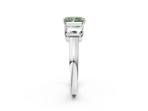 White gold Three-Stone Fancy Green Radiant Cut Brilliant Diamond Trellis Ring with Comfort Fit Band_14