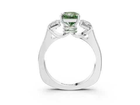 White gold Three-Stone Fancy Green Radiant Cut Brilliant Diamond Trellis Ring with Comfort Fit Band_15