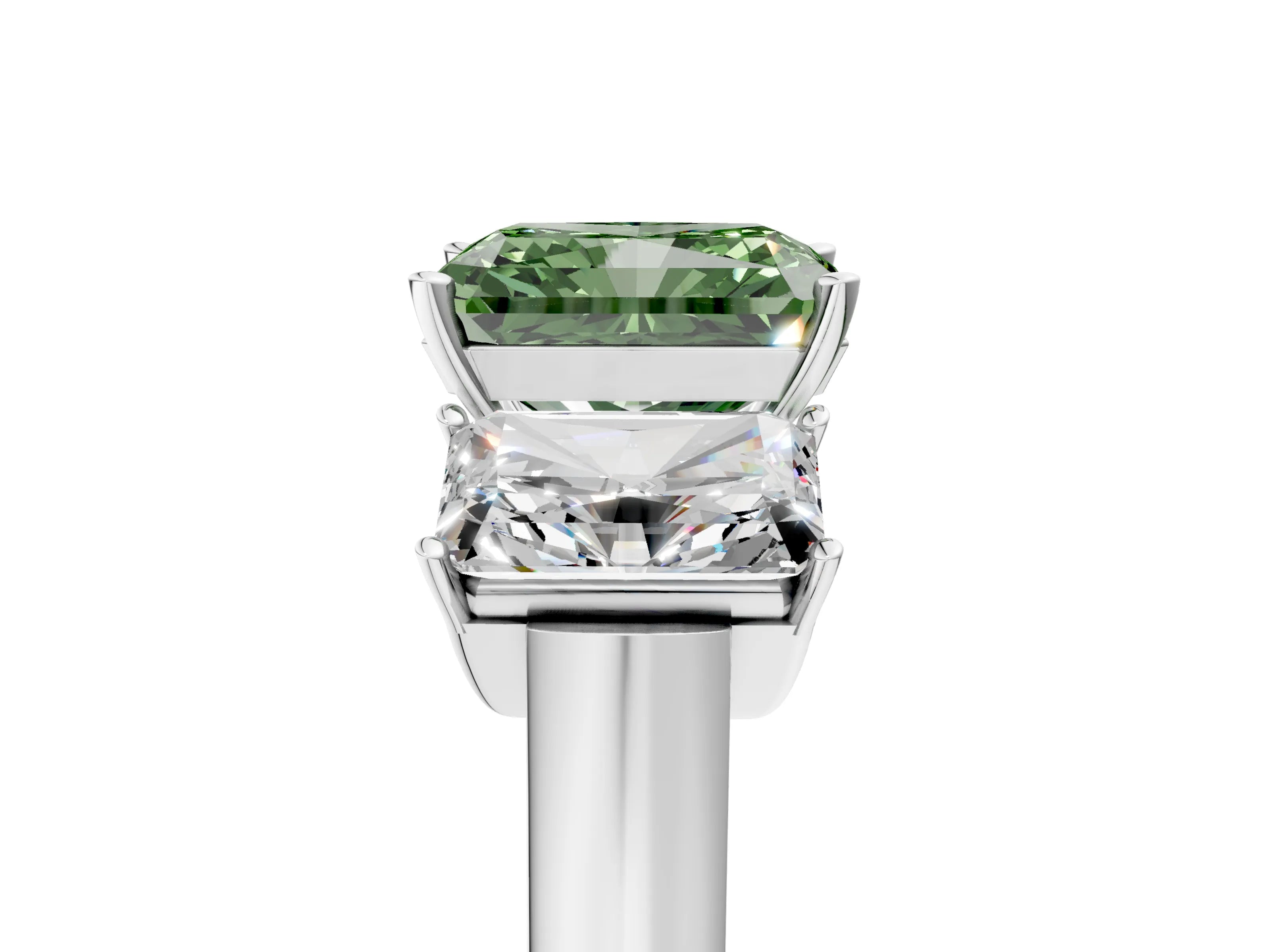 White gold Three-Stone Fancy Green Radiant Cut Brilliant Diamond Trellis Ring with Comfort Fit Band_17