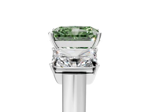 White gold Three-Stone Fancy Green Radiant Cut Brilliant Diamond Trellis Ring with Comfort Fit Band_17