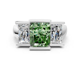 White gold Three Stone Fancy Green Radiant Cut Cut Channel Set Diamond Ring_24