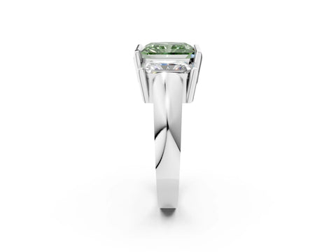 White gold Three Stone Fancy Green Radiant Cut Cut Channel Set Diamond Ring_26