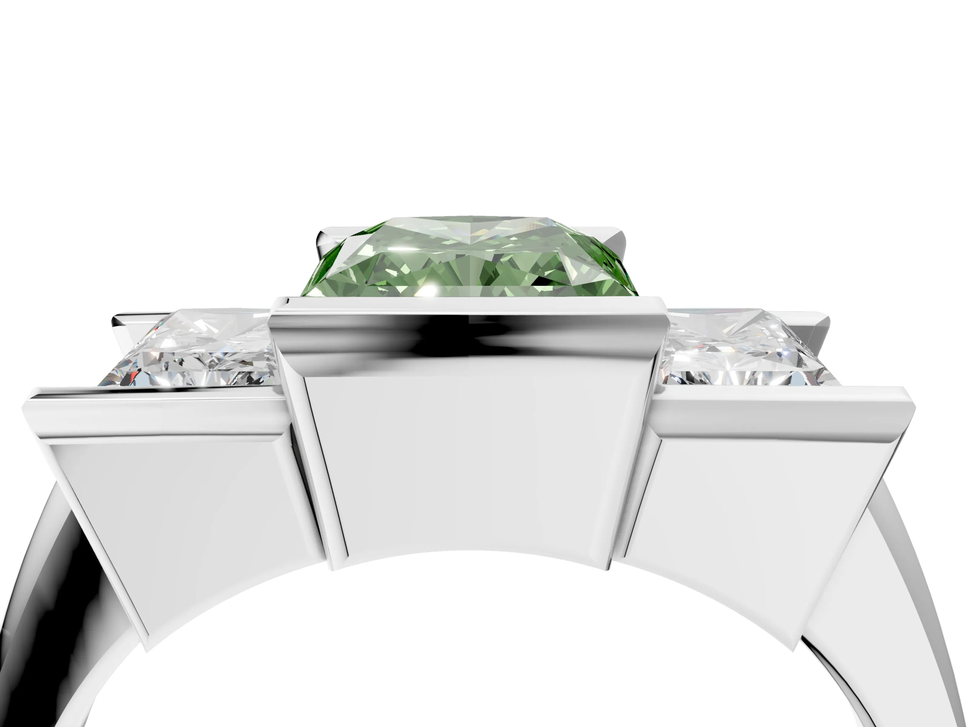 White gold Three Stone Fancy Green Radiant Cut Cut Channel Set Diamond Ring_28