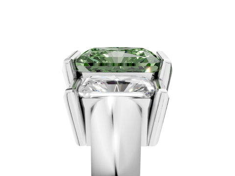 White gold Three Stone Fancy Green Radiant Cut Cut Channel Set Diamond Ring_29