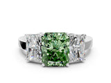 White gold Three-Stone Fancy Green Radiant Cut Cut Diamond Engagement Ring with Flat Band and Four-Prong Setting_12