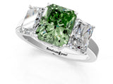 White gold Three-Stone Fancy Green Radiant Cut Cut Diamond Engagement Ring with Flat Band and Four-Prong Setting_13