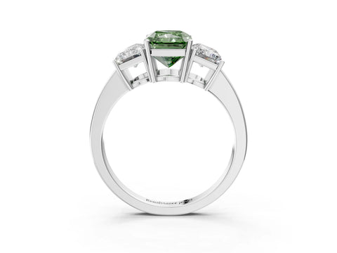 White gold Three-Stone Fancy Green Radiant Cut Cut Diamond Engagement Ring with Flat Band and Four-Prong Setting_15