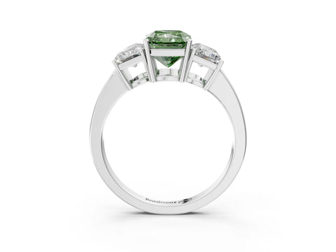 White gold Three-Stone Fancy Green Radiant Cut Cut Diamond Engagement Ring with Flat Band and Four-Prong Setting_3