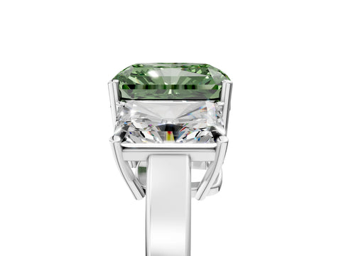White gold Three-Stone Fancy Green Radiant Cut Cut Diamond Engagement Ring with Flat Band and Four-Prong Setting_5