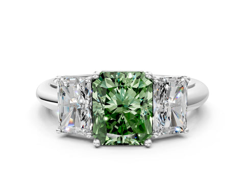 White gold Three-Stone Fancy Green Radiant Cut Cut Diamond Engagement Ring with Prong Setting on a White Gold Band_12