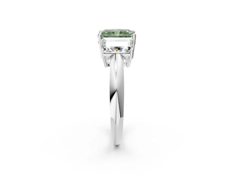 White gold Three-Stone Fancy Green Radiant Cut Cut Diamond Engagement Ring with Prong Setting on a White Gold Band_14