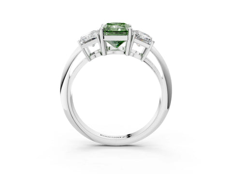 White gold Three-Stone Fancy Green Radiant Cut Cut Diamond Engagement Ring with Prong Setting on a White Gold Band_15