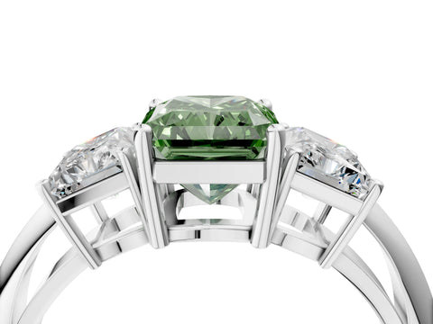 White gold Three-Stone Fancy Green Radiant Cut Cut Diamond Engagement Ring with Prong Setting on a White Gold Band_16