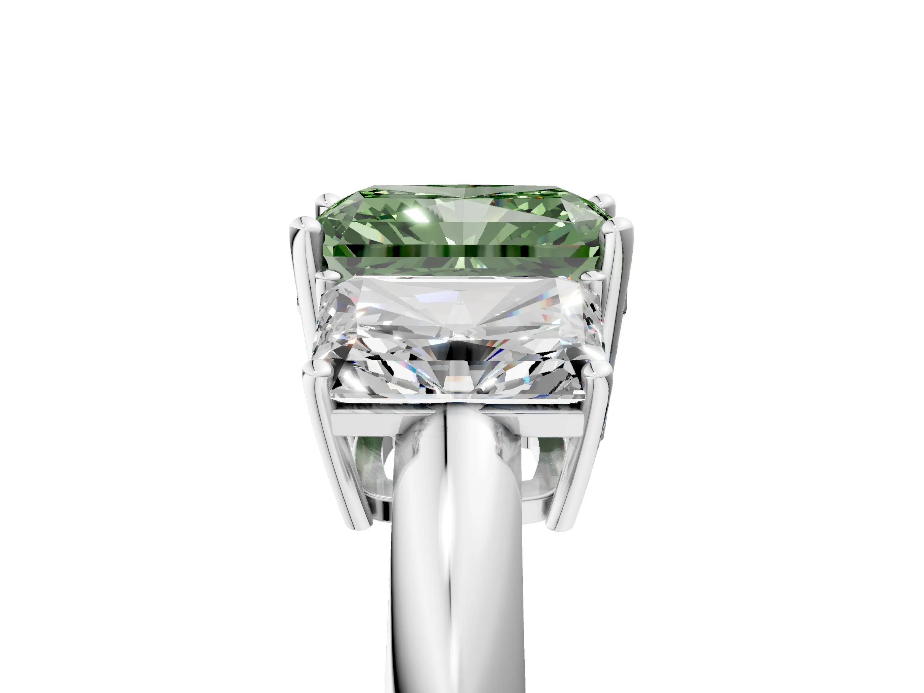 White gold Three-Stone Fancy Green Radiant Cut Cut Diamond Engagement Ring with Prong Setting on a White Gold Band_17