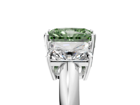 White gold Three-Stone Fancy Green Radiant Cut Cut Diamond Engagement Ring with Prong Setting on a White Gold Band_17
