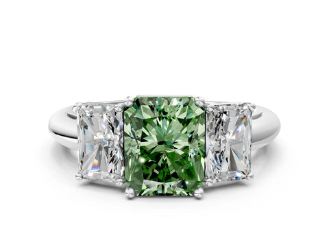 White gold Three-Stone Fancy Green Radiant Cut Cut Diamond Engagement Ring with Prong Setting on a White Gold Band_24