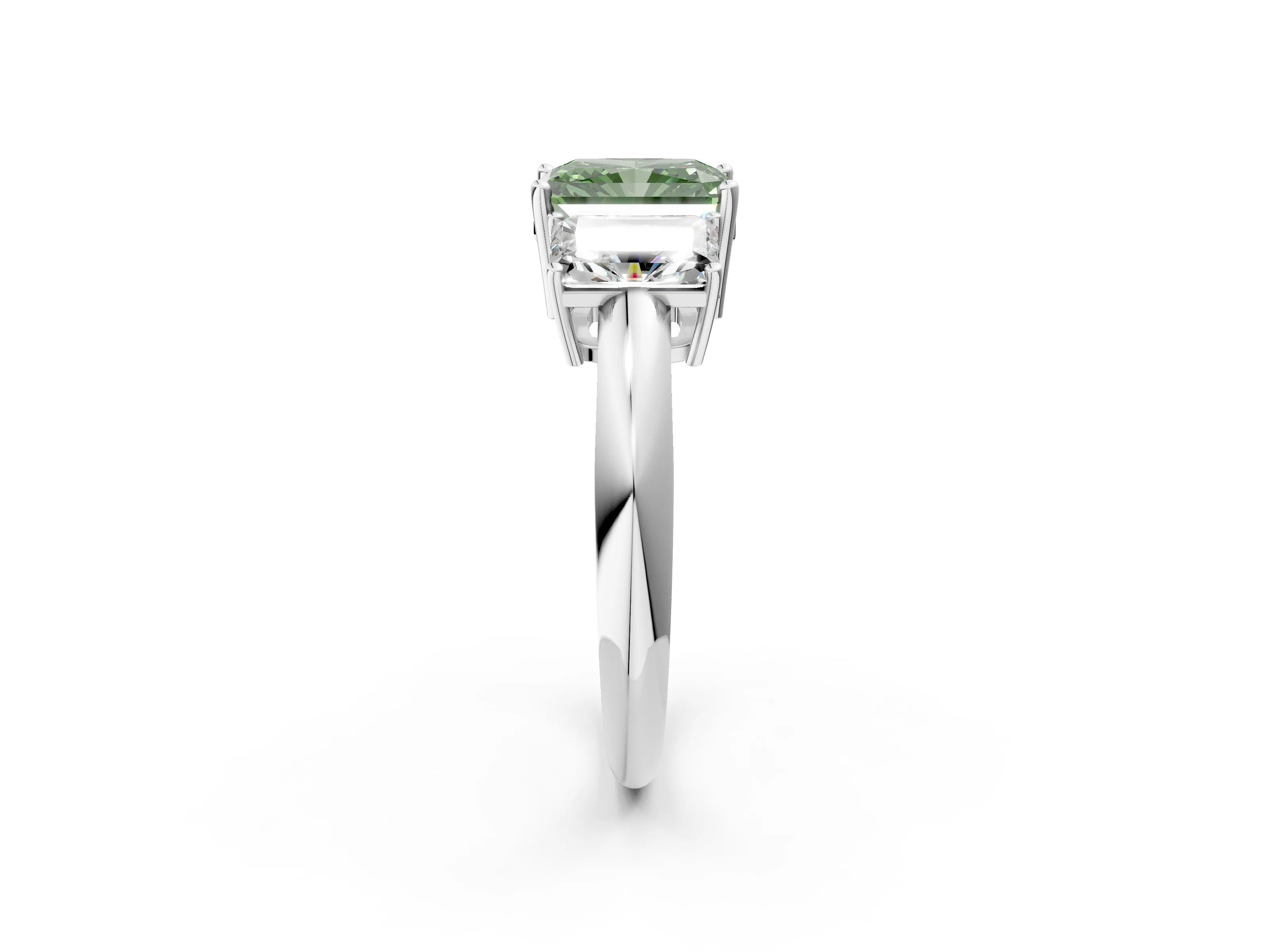 White gold Three-Stone Fancy Green Radiant Cut Cut Diamond Engagement Ring with Prong Setting on a White Gold Band_38