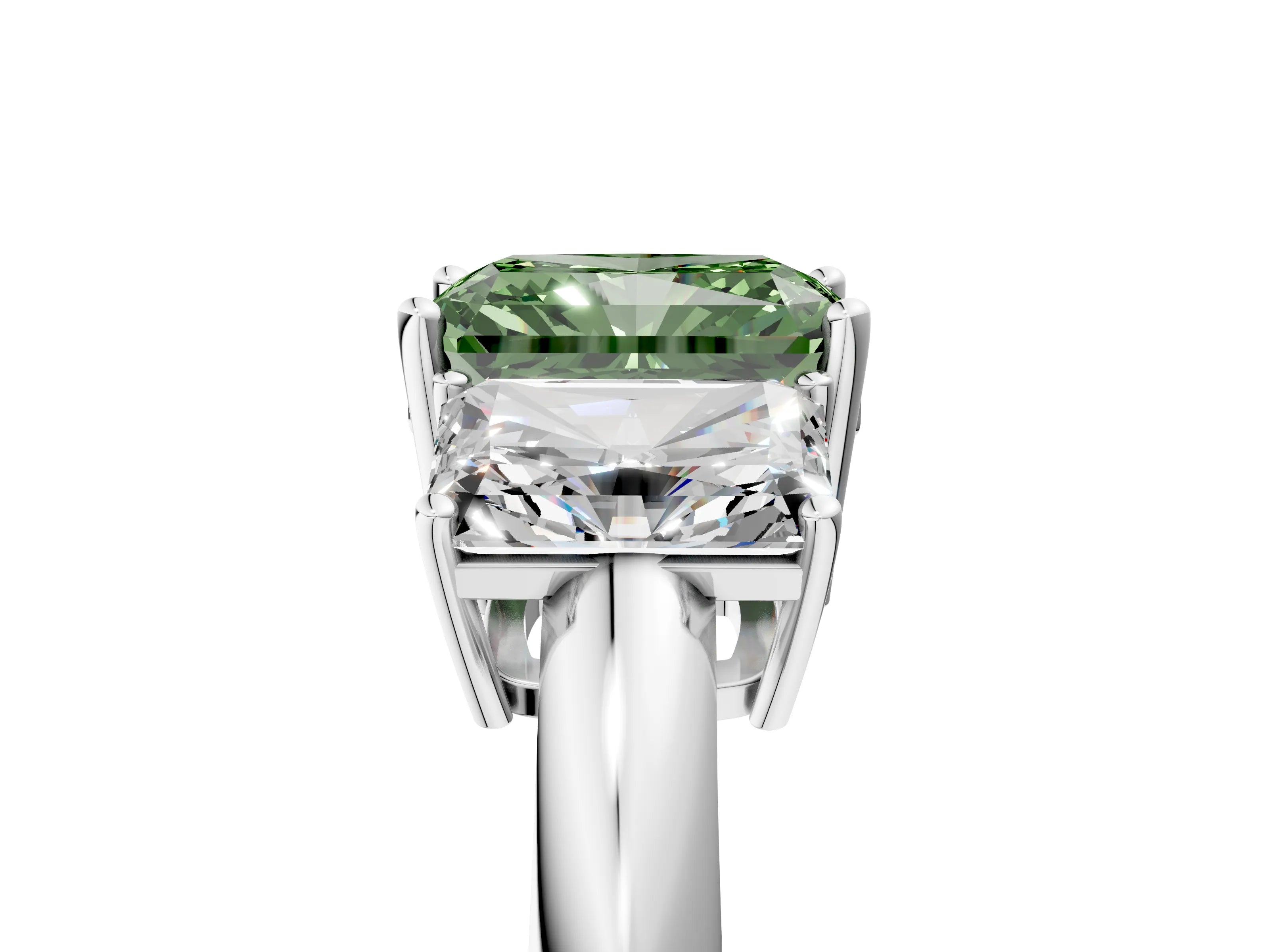 White gold Three-Stone Fancy Green Radiant Cut Cut Diamond Engagement Ring with Prong Setting on a White Gold Band_41