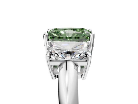 White gold Three-Stone Fancy Green Radiant Cut Cut Diamond Engagement Ring with Prong Setting on a White Gold Band_41