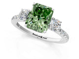 White gold Three-Stone Fancy Green Radiant Cut Cut Diamond Pavé Band with Prong Setting_31