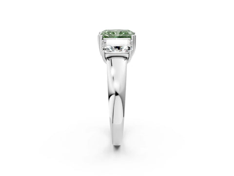 White gold Three-Stone Fancy Green Radiant Cut Cut Diamond Ring with Channel Set Band and Four-Prong Setting_2