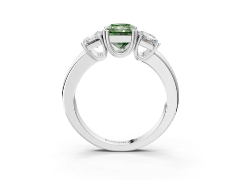 White gold Three-Stone Fancy Green Radiant Cut Cut Diamond Ring with Channel Set Band and Four-Prong Setting_3