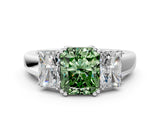 White gold Three-Stone Fancy Green Radiant Cut Cut Diamond Ring with Channel Set Band and Four-Prong Setting_42