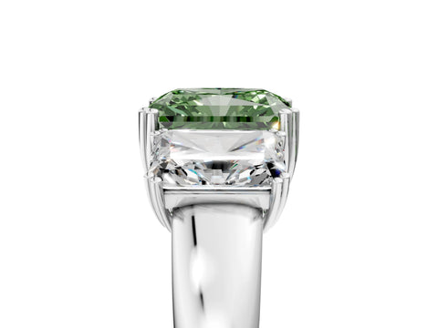 White gold Three-Stone Fancy Green Radiant Cut Cut Diamond Ring with Channel Set Band and Four-Prong Setting_5