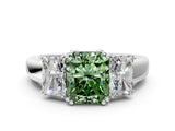 White gold Three-Stone Fancy Green Radiant Cut Cut Diamond Ring with Channel Set Band and Four-Prong Setting_72