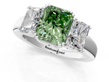 White gold Three-Stone Fancy Green Radiant Cut Cut Diamond Ring with Channel Set Band and Four-Prong Setting_73