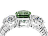 White gold Three-Stone Fancy Green Radiant Cut Cut Diamond Ring with Channel-Set Band and Prong Setting_4