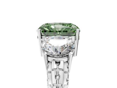 White gold Three-Stone Fancy Green Radiant Cut Cut Diamond Ring with Channel-Set Band and Prong Setting_5