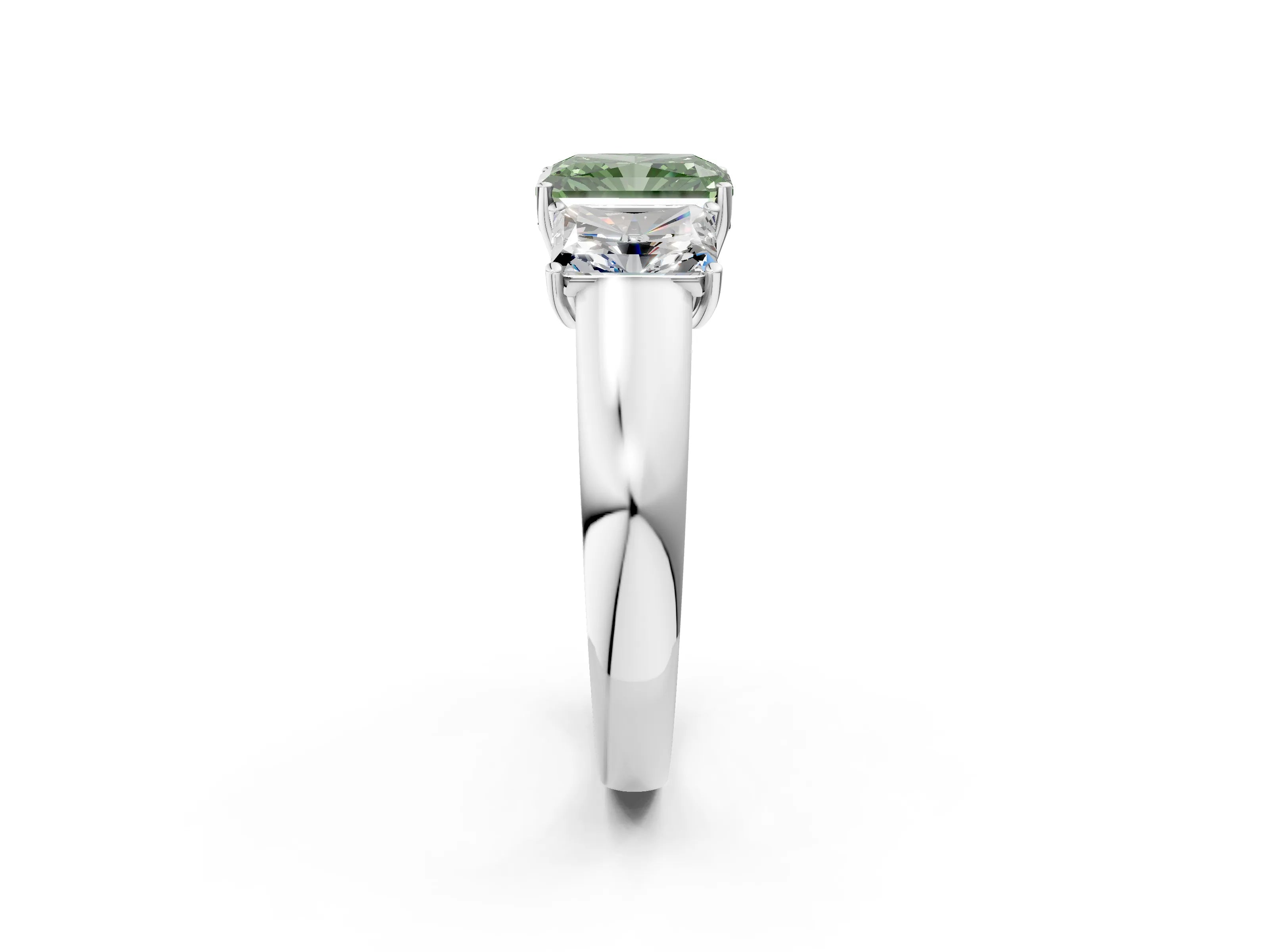 White gold Three-Stone Fancy Green Radiant Cut Cut Diamond Ring with Prong Setting and Classic Band_2