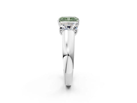 White gold Three-Stone Fancy Green Radiant Cut Cut Diamond Ring with Prong Setting and Classic Band_2