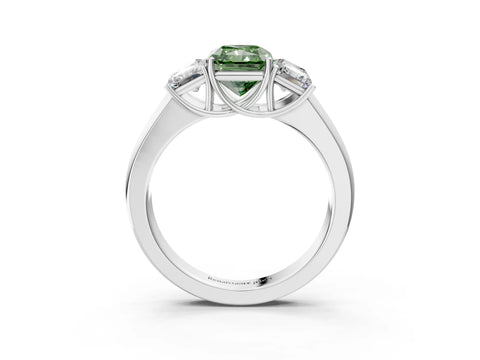 White gold Three-Stone Fancy Green Radiant Cut Cut Diamond Ring with Prong Setting and Classic Band_3
