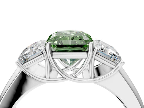 White gold Three-Stone Fancy Green Radiant Cut Cut Diamond Ring with Prong Setting and Classic Band_4