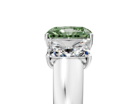 White gold Three-Stone Fancy Green Radiant Cut Cut Diamond Ring with Prong Setting and Classic Band_5