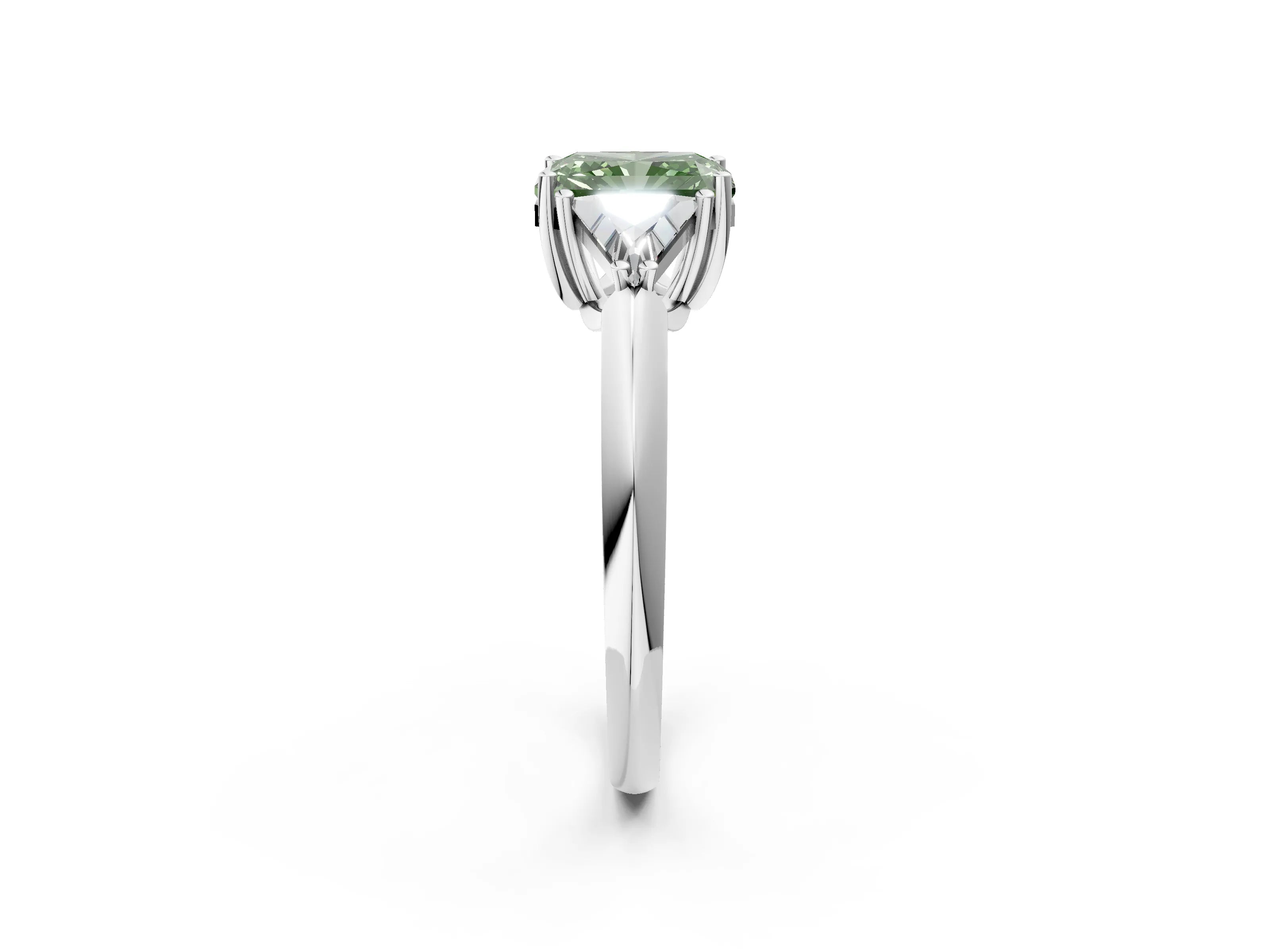 White gold Three-Stone Fancy Green Radiant Cut Cut Diamond Ring with Trillion Side Stones and Four-Prong Setting_13