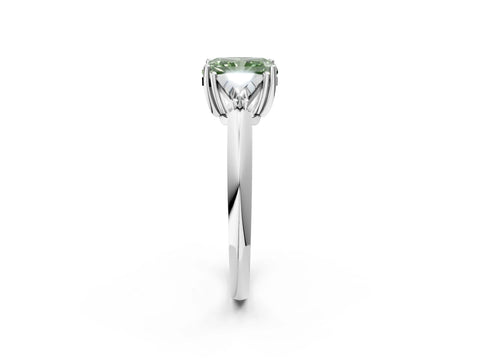 White gold Three-Stone Fancy Green Radiant Cut Cut Diamond Ring with Trillion Side Stones and Four-Prong Setting_13