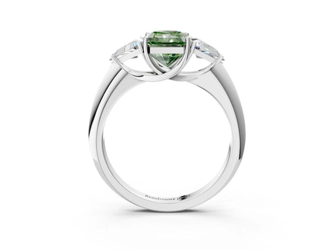 White gold Three-Stone Fancy Green Radiant Cut Cut Diamond Ring with Trillion Side Stones and Four-Prong Setting_14