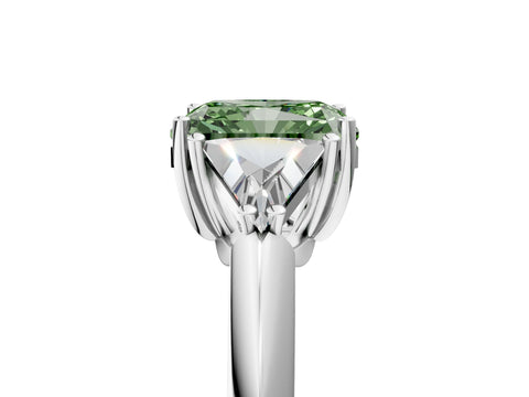 White gold Three-Stone Fancy Green Radiant Cut Cut Diamond Ring with Trillion Side Stones and Four-Prong Setting_16