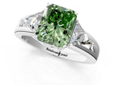 White gold Three-Stone Fancy Green Radiant Cut Cut Diamond Ring with Trillion Side Stones on a Split Shank Band_1