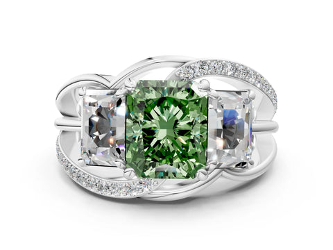 White gold Three-Stone Fancy Green Radiant Cut Cut Diamond Split Shank Prong Set Ring_24