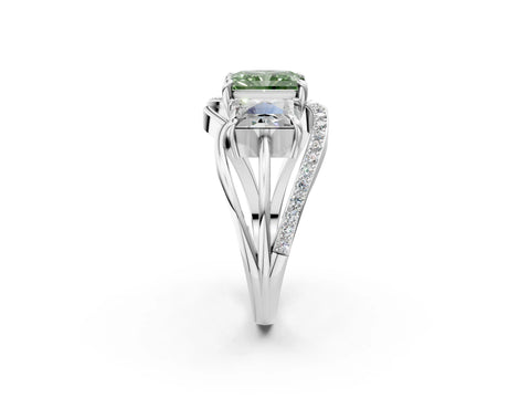 White gold Three-Stone Fancy Green Radiant Cut Cut Diamond Split Shank Prong Set Ring_26