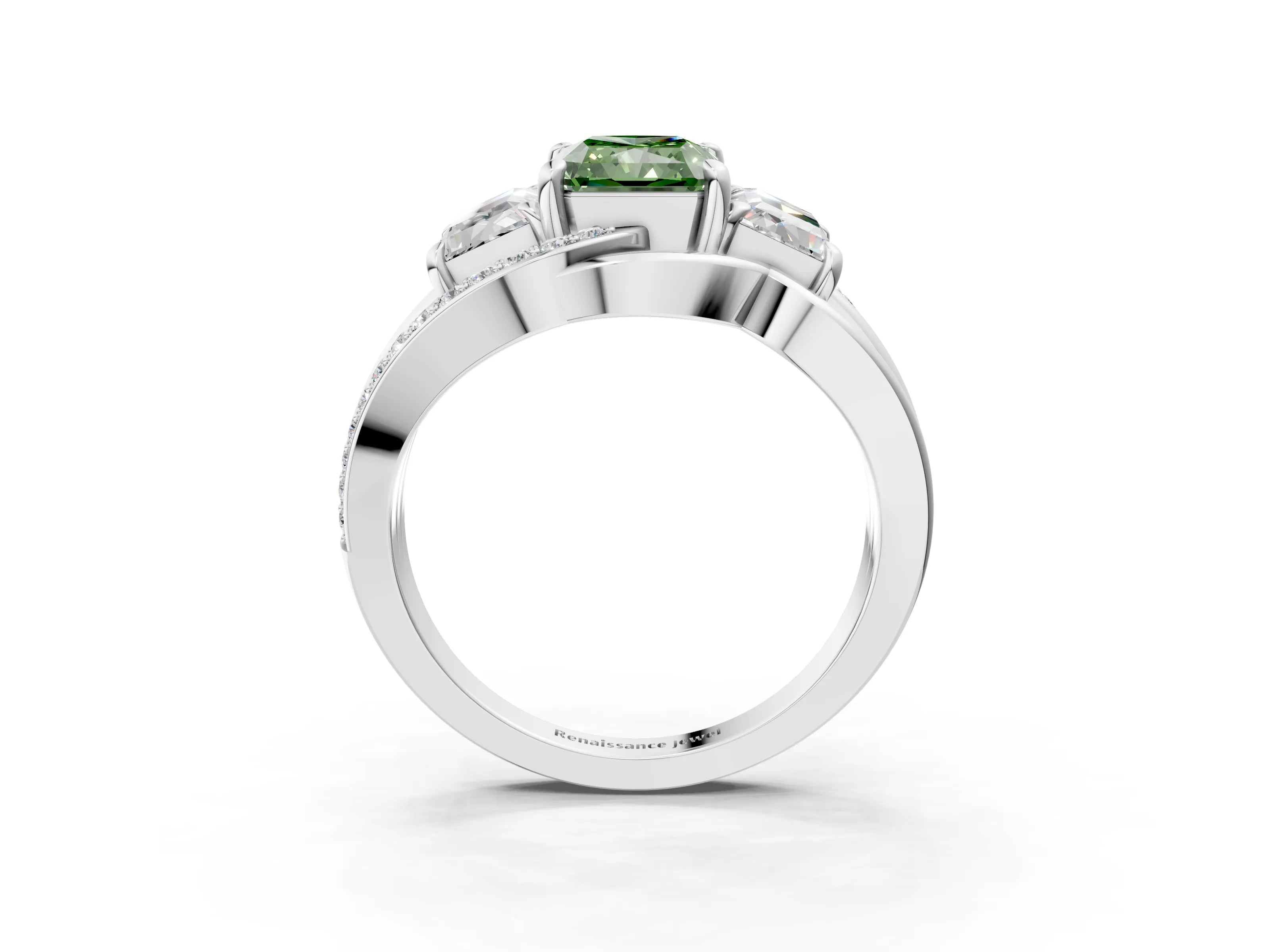 White gold Three-Stone Fancy Green Radiant Cut Cut Diamond Split Shank Prong Set Ring_27