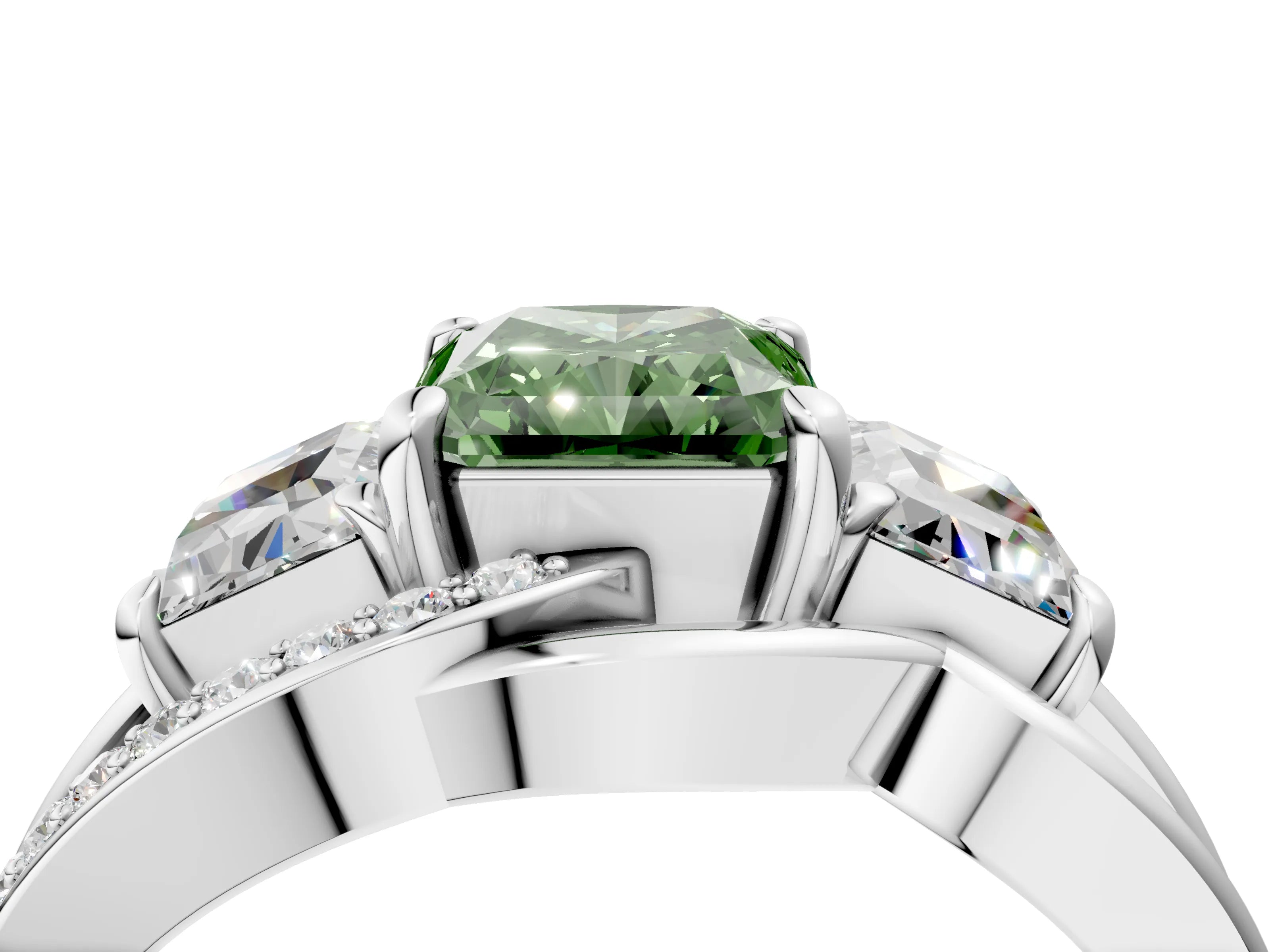 White gold Three-Stone Fancy Green Radiant Cut Cut Diamond Split Shank Prong Set Ring_28
