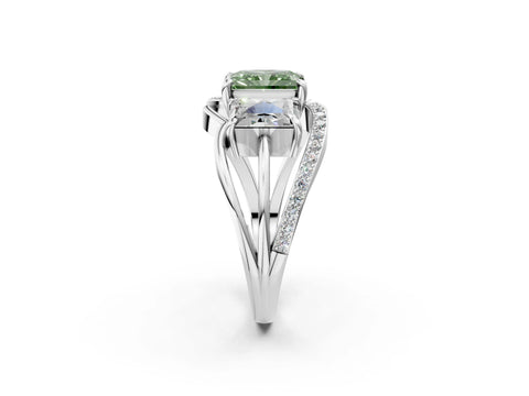 White gold Three-Stone Fancy Green Radiant Cut Cut Diamond Split Shank Prong Set Ring_2
