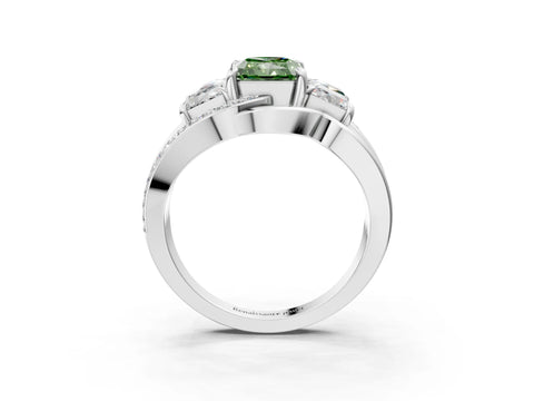 White gold Three-Stone Fancy Green Radiant Cut Cut Diamond Split Shank Prong Set Ring_3