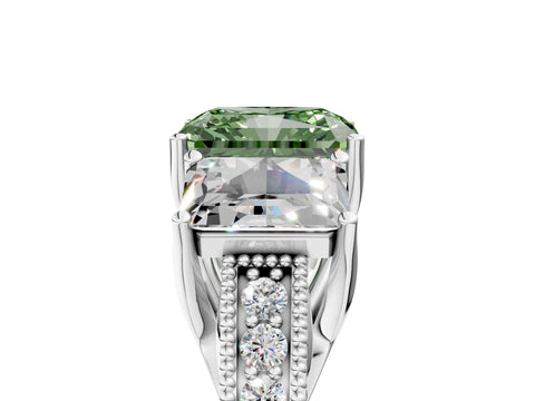 White gold Three-Stone Fancy Green Radiant Cut Cut Milgrain Pavé Engagement Ring_17